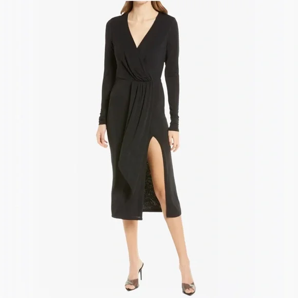 Good American Shimmer Long Sleeve Faux Wrap Dress - M - Picture 3 of 16